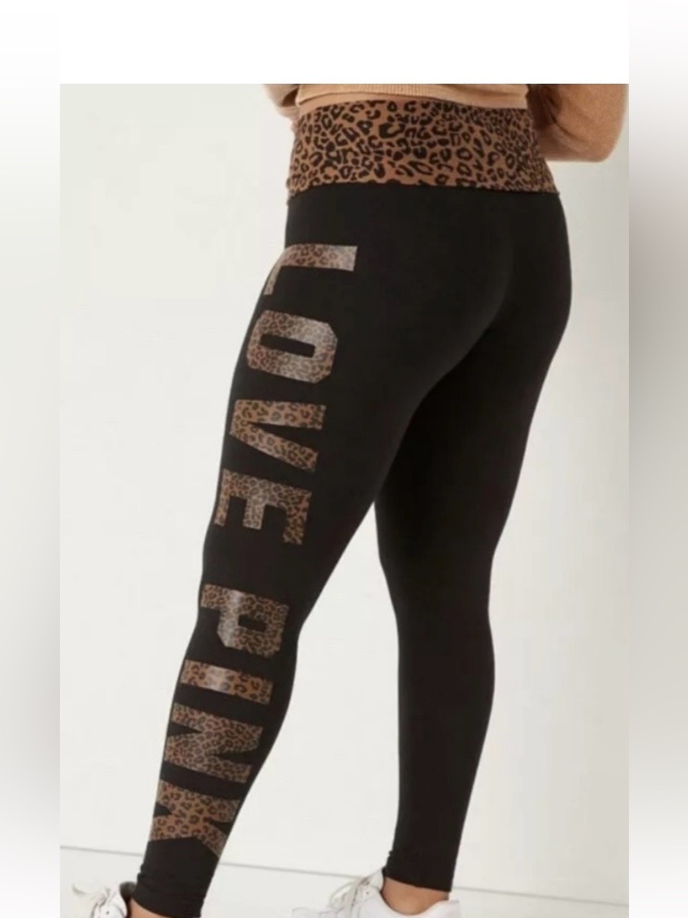 VS PINK FOLD OVER LEOPARD LEGGINGS